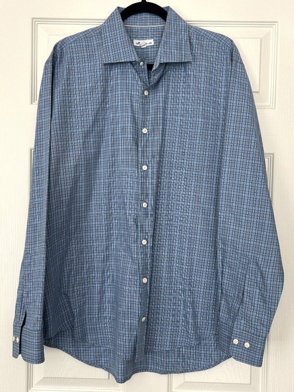 Peter Millar Shirt Mens XL Blue Plaid Long Sleeve Button Down Cotton